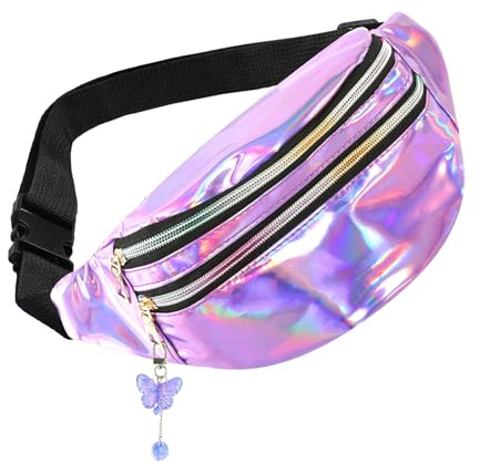 Bauchtasche Mädchen Damen Jungen mit Schmetterling Deko, Bauchtasche Bunt Gürteltasche Damen Stylisch Mädchen Jungen Che Festival Hipbag (Violett)