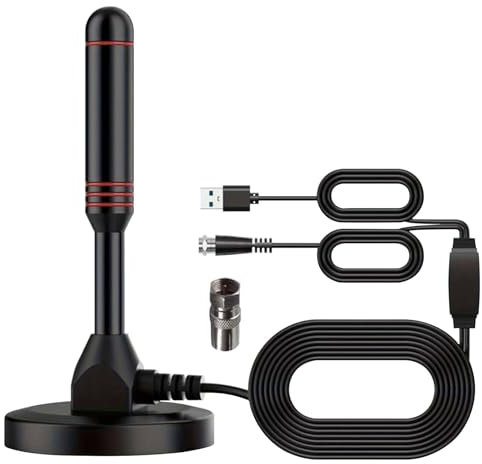 Antena de TV portátil para interiores y exteriores con base magnética, recepción de 360°, antena de TV digital de alta ganancia