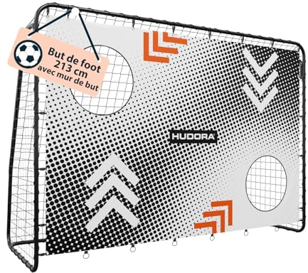 HUDORA Fußballtor Trainer mit Torwand I Robustes Outdoor-Tor für Kinder & Erwachsene I Tormauer mit Zwei verstärkten Schusslöchern I wetterfestes Tor für Training & Freizeit - Arrow