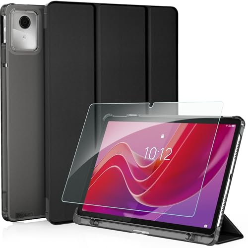 CACOE Funda para Lenovo Tab M11 TB330 2024, Cuero Ultrafino con Vidrio Templado Ultrafino, Capa para Lenovo Tab M11 11 Pulgadas con Función de Soporte Atril, Negro
