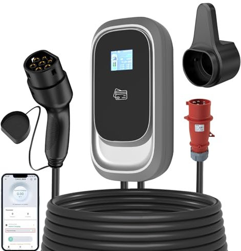 ELECORRY 11 KW Wallbox EV Ladegerät Typ 2, 7 Meter | 6-16A | 3-Phasig CEE Stecker, Heim Ladestation Wallbox Ladekabel Elektroauto mit Kabelhalterung Ladekabel, Kompatibel mit gängigen E-Autos