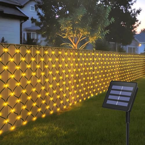 CCILAND Rete luminosa solare per esterni, 3 x 2 m, 200 LED, rete luminosa con 8 modalità, rete luminosa a energia solare, per esterni, impermeabile, per cespugli, giardino, gazebo, recinzioni, balcone