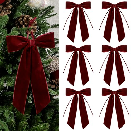 Samtband-Schleifen, Ornamente, 17,8 x 24,1 cm, vorgefertigte Weihnachtsbaumschleifen für Geschenkverpackungen, Weihnachtsfeiertage, Kränze, Girlanden, Treppenhaus, Dekoration für Zuhause, Outdoor, 5,1