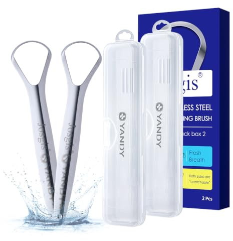 Josgis Stainless Steel Tongue Cleaner Scraper, 2-Pack - Dual-Head Design for Gentle Tongue Cleaning, Hygienic Metal Tongue Brush for Fresh Breath and Oral Care