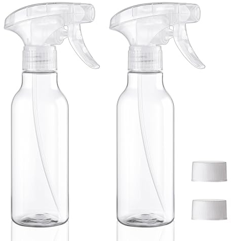 Decorniqu Plastic Spray Bottles 260ml 2 Pack Refillable Empty Water Spray Bottle Fine Mist/Stream Heavy Duty Spraying Bottle for Hair Cleaning Solutions Cooking Plant Essential Oils(Clear)