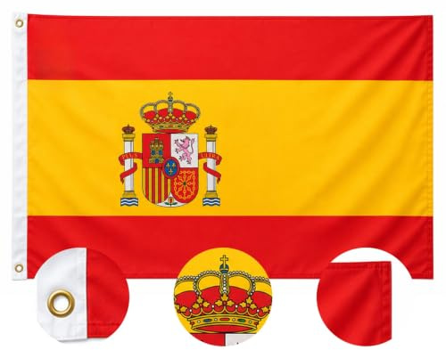 Mablik® Bandera de España Grande 150x90cm, con 2 Ojales Metálicos | Bandera España con Escudo para Exterior e Interior de Poliéster Resistente y Colores Vivos.