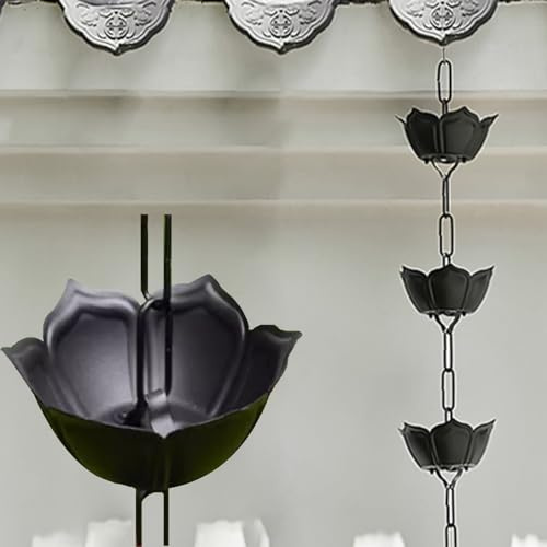 Regnkedja Med Blomsterdekoration, Regnfångare För Ytterdörr, Svart Pulverlackerad Regnfångarkedja För Utvändig Nedloppsrör,15 m (49ft)