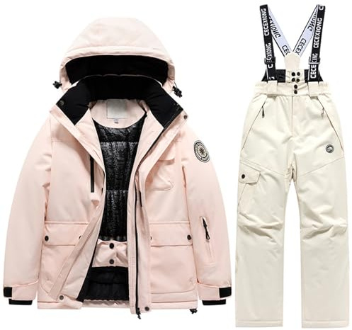 Traje de nieve cálido para niños y niñas, para climas fríos, actividades al aire libre, beige, 10-11Years