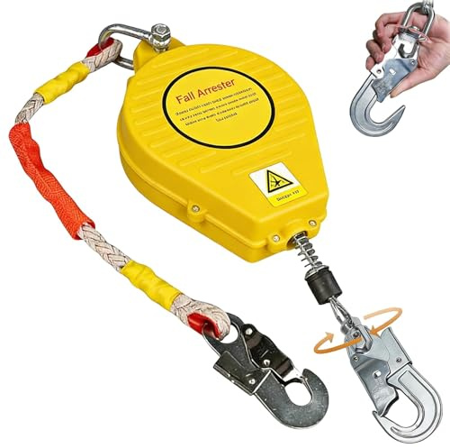 Arnes Linea de Vida Retráctil Tejado 10m/15m/20m, 150kg Dispositivo Anticaidas Retráctil Homologado, Arnés de Seguridad Anticaídas Retráctil para Trabajos en Altura(Amarillo,10m)