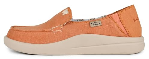 Kickback Rizzo Mocassins Slip‑on pour Femme en Lin – Chaussures Décontractées d’Été avec Talon Rabattable pour Un Confort Quotidien - Peach Linen, EU 39