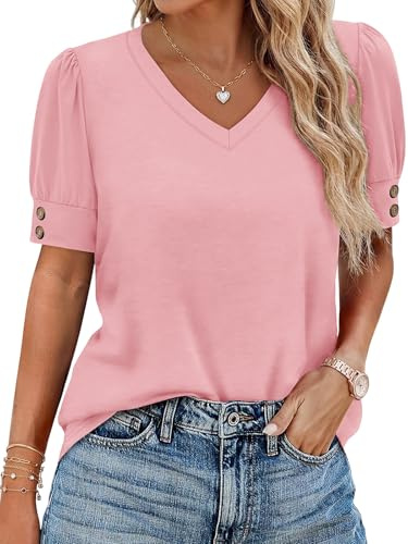 Cuptacc T-shirt dam v-ringad blus damer sommar elegant puffärmar topp casual ledig ledig basic topp