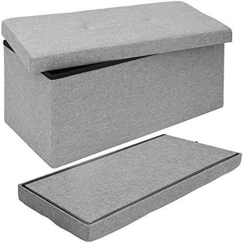 DuneDesign Sitzbank mit 80L Stauraum - 76x38x38 cm Sitzhocker - Faltbare Sitztruhe mit Trennwand Truhenbank Grau