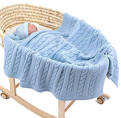Coperta a maglia Odot morbida e calda, asciugamano da letto quattro stagioni, swaddle passeggino (blu, 100 x 80 cm)