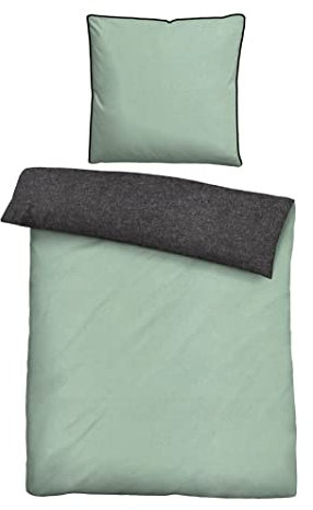 biberna 0840500 Wende-Bettwäsche Garnitur mit Kopfkissenbezug Melange-Flanell 1x 135x200 cm + 1x 80x80 cm, mint