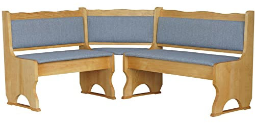 k koma Polster Eckbank Kiefer Holz, Alder Farbe mit Polsterung Grau MASSIVHOLZ NEU Grau Hell (120 x 180)