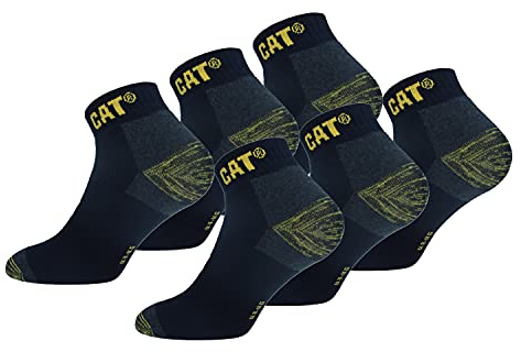 Caterpillar Premium Work Sneaker 6 Paia di Calzini Sneaker da Lavoro Uomo per Scarpe Antinfortunistiche, Doppio Rinforzo su Punta e Tallone, Ottima Qualità Spugna di Cotone (Blu, 43-46)