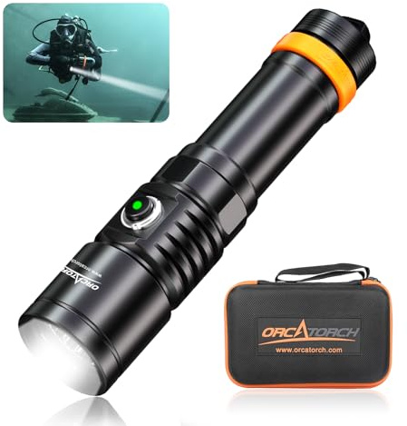 ORCATORCH D710 Scuba Diving Light, 3000 Lumens Super Bright Underwater Flashlight with 6 Degrees Narrow Beam, IP68 Waterproof Night Dive Torch 150 Meters Submersible Light (Black)