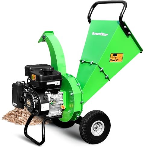 GARDENBEAUT Trituradora de madera S3, motor de gasolina de 7 CV 212 cc, diámetro máximo de madera de 7,6 cm