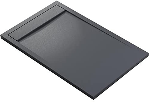BERNSTEIN Duschtasse 140x90 cm Anthrazit Matt Flache Bauhöhe, Duschwanne aus Mineralguss, Rechteckiges Duschbecken mit Gefälle, Mineralguss-Duschwanne komplett