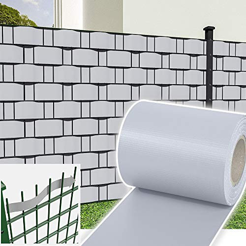 Jopassy PVC Sichtschutzstreifen Doppelstabmatten, 35m x 19 cm inkl. 30 Befestigungsclips Sichschutz Zaun, Stabmattenzaun Sichtschutzstreifen Windschutz, Grau