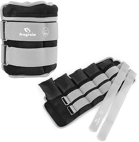 Fragraim Gewichtsmanschetten, Verstellbares Gewichte für Beine und Arme, 1 kg-5 kg (pro Knöchel)/ 2 kg-10 kg (pro Paar), ( 2er Packungen), Handgelenk Gewichte, Knöchelgewicht - Grau
