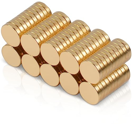 MIN CI 5 x 1mm Mini Magnet Rund Magnete Stark, 100 Stück Klein Starke Magnets Golden Magneten für Magnettafel Kühlschrank Magnet Whiteboard