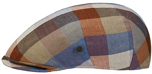 bugatti Anvelo Check Leinen Flatcap Schirmmütze Schiebermütze Leinencap (59 cm - blau-orange)
