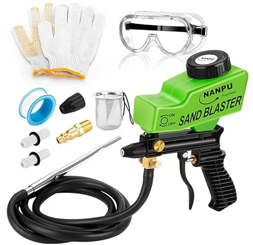 NANPU Light-Duty Air Sandblaster Gun Kit with Siphon & Gravity Feed, Ceramic Nozzle, Metal Body, for Small Project Surface Prep, Paint & Rust Removal, Metal/Wood/Glass Etching, Requires Air Compressor