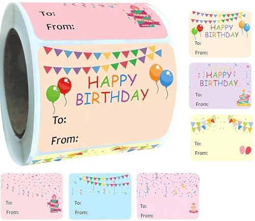 300Pcs Name Tag Labels Stickers Roll,Birthday Gift Tags Stickers Birth-Day Name Gift Labels Sticker for Presents,Birthday Tag Sticker Self Adhesive Baby Shower Boxes Cards Kids Party Favor