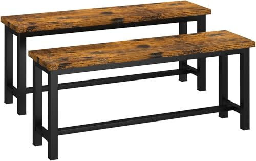 HOOSENG Table Benches,Set of 2,Dining Bench100x30x43.5cm Small Bench Kitchen Bench with Metal Legs (Brown)