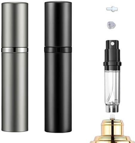 JAONLD Atomizzatore Profumo,2 Pezzi Portaprofumo da Viaggio Ricaricabile Vaporizzatore Profumo,Nebulizzatore Profumo per Viaggiare,Festa,Vita Quotidiana(5ML,Nero,Grigio)