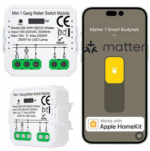 Sone Smart One Matter Relais Schalter – WLAN Lichtschalter Unterputz 2300W – HomeKit Switch Kompatibel – Smart Home Relais 230V für LED – Timer, Szenen, Tuya, HomePod