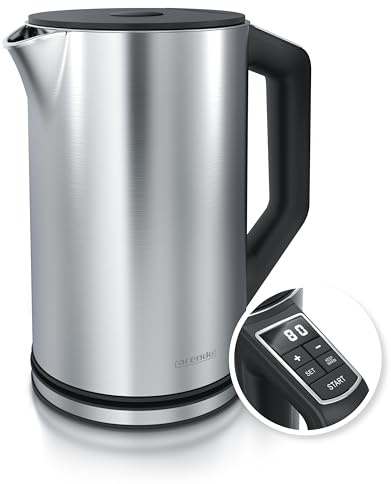 Arendo - Electric Kettle 1.5 L Cordless 2200W, Energy Saving, Temperature Control 40°C - 100°C, Keep Warm, BPA free No Plastic, Fast Boil Auto Shut-Off, Silver Brushed Stainless Steel