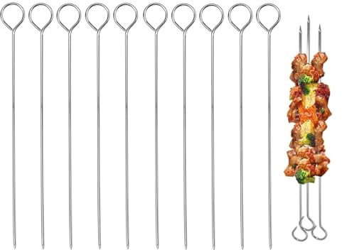 10 PCS BBQ Metal Skewers Stainless Steel,20cm Food-Grade Metal Kebab Skewers for Oven Halloween Christmas Party Turkey,Kebabs, Grilling, Oven, and BBQ - Durable & Reusable