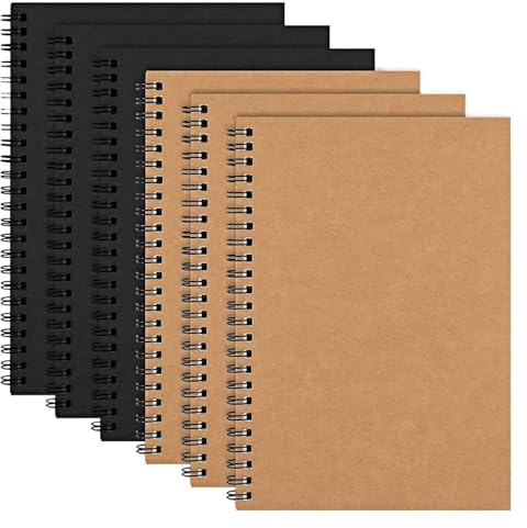 RRYPBOVG spiralanteckningsbok A5 B6 retro spiralspole skissbok papper anteckningsbok skiss målning dagbok dagbok dagbok student anteckning block bok memo skissblock (KhakiCover WhitePage, B6)