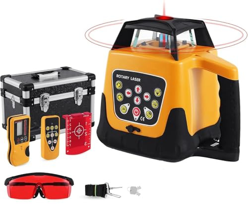 Self Leveling Rotary Laser Level Kit with Receiver Remote Control, 360° Alignment Tool for Accurate Measurements
