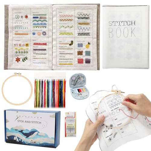 Kit de Broderie pour Débutants et Adultes avec Tissu Imprimé, Cercle en Bois, Fils et Aiguilles, Accessoires de Couture, Toile en Lin, Kit Point de Croix et Ensemble Créatif de Broderie pour la Maison