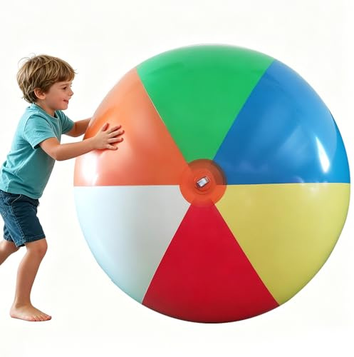 RNPKZ Palline da spiaggia, diametro di 120 cm, gigante gonfiabile, in gomma robusta, gonfiabile con pompa a mano, pallone da spiaggia extra grande, giocattolo per interni ed esterni