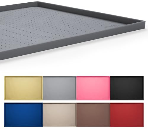 Hubulk Dog Feeding Mat,100% Waterproof BPA Free Silicone Pet Food and Water Bowl Placemat,Dishwasher, High Raised Edge to Prevent Spills,Nonslip Tray to Stop Messes on Floor (19x12x0.5, Grey)