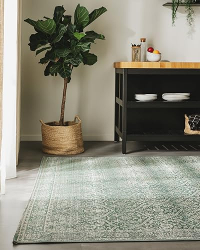 benuta Nest In- & Outdoor Teppich Artis - Grün 120x180 cm - Strapazierfähig für Balkon, Terrasse, Garten - Küchenteppich & Wohnzimmerteppich - Botanical, Floral, Shabby Chic, Vintage, Abstrakt