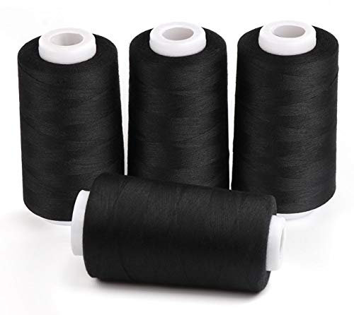 ilauke Nähgarn, 4 Stück, 11000 m, Spulen, Overlockgarn für Hand- oder Maschinennähen, aus Polyester, Schwarz, 3000 Yards