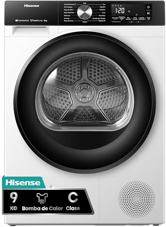 Hisense DH3S902BWCC - Secadora 9Kg, Clase C, Fondo 59cm, Secado Automático, Secado Rápido 30', Smart Pair, Antiarrugas, Bomba de Calor, Allergy Care, Blanco