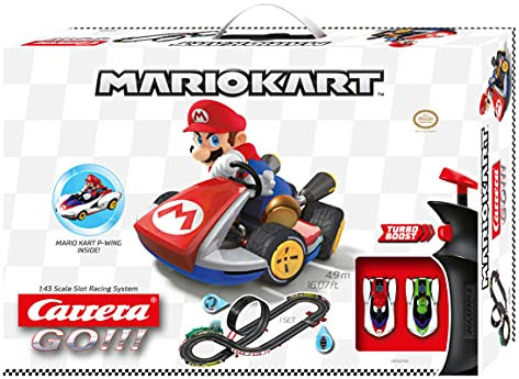 Carrera GO 20062532UK Mario Kart P-Wing - GO Slot Racing Track With UK Plug, For Children From 6 Years And Adults,1:43 Scale, 4.9 Metres, With Mario Kart P-Wing - Mario & P-Wing Yoshi