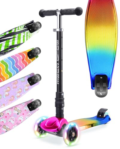 BOLDCUBE Big Fold | Three Wheel Scooter for Children Ages 5-10 Years | LED Wheels with Flashing Lights | Height Adjustable 65 to 89 cm | Rear Reflectors