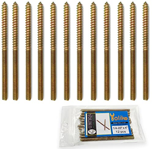 Yoliko 12 Pack 1/4-20 x 4 Inch Hanger Bolts 1/4-20 Double Headed Bolts 1/4 Wood Dowel Screw Self-Tapping Screw Hanger Bolts for Furniture Screws Threaded Rods Bolt 100mm Length