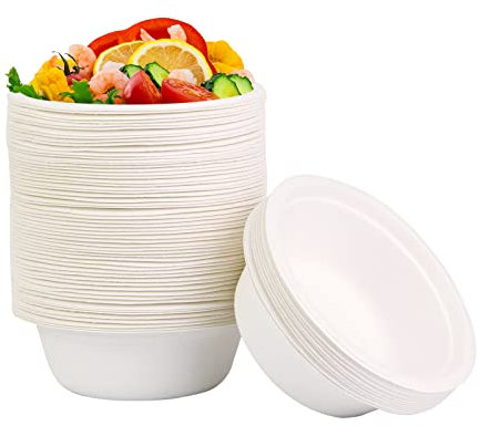 AHPYEUHK Einweggeschirr Suppenschalen Einweg 500ml Einwegschüsseln 60Stück Schalen Zuckerrohr Bagasse Einwegschalen, Suppenschalen, Suppenteller Umweltfreundlich & Kompostierbar Schüssel