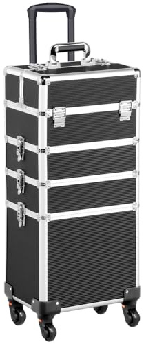 Yaheetech 4-in-1 Rolling Makeup Case with Adjustable Dividers, Black
