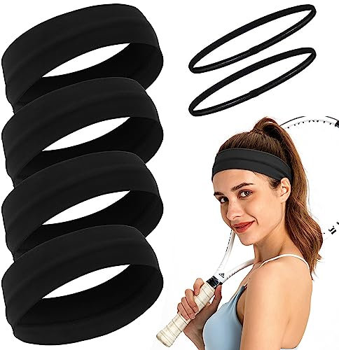 4 Stück Schwarze Haargummis, Outdoor-Laufsport-Stirnbänder, Fitness-Yoga-Stirnband-Stirnbänder, schweißabsorbierende Stirnbänder, Schweißbänder, geeignet für Laufen, Yoga, Fitness-Sport