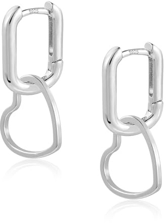 ALEXCRAFT Pendientes de aro cuadrados con forma de corazón, plata 925, colgantes, regalo para mujer, novia, mamá, niña