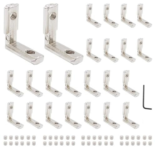 iMetrx 24pcs 2020 Aluminum Extrusion Connector Corner Bracket Joining 2020 Hardware T-Slotted Accessories V-Slot with Screws for 2020 Aluminum Profile 3D Printer Frame Spare Parts Silver